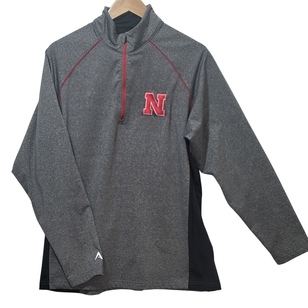 Antigua Nebraska Huskers Mens Large Quarter Zip Pullover Grey Heather L NCAA
